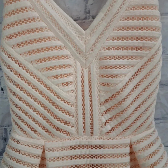 NWT Maje Women's Rayure Structured Puffball Dress Pink Nude Mid Length Size 1 - Picture 9 of 13